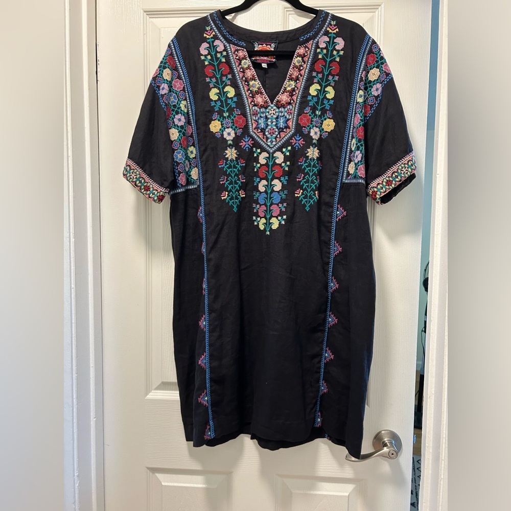 Johnny Was Los Angeles Embroidered Linen Tunic/Mini Dress